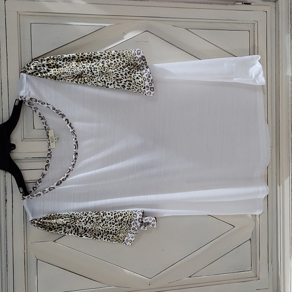 White with Animal Print Sleeve Blouse, Ladies Medium